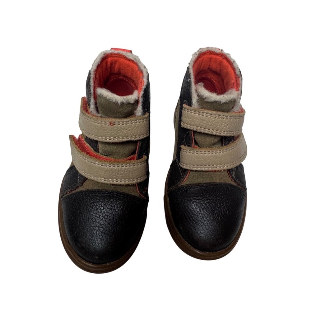 UGG Kids Rennon II Brown Olive Leather High Top Sneakers Hook Loop Straps Sz 6
